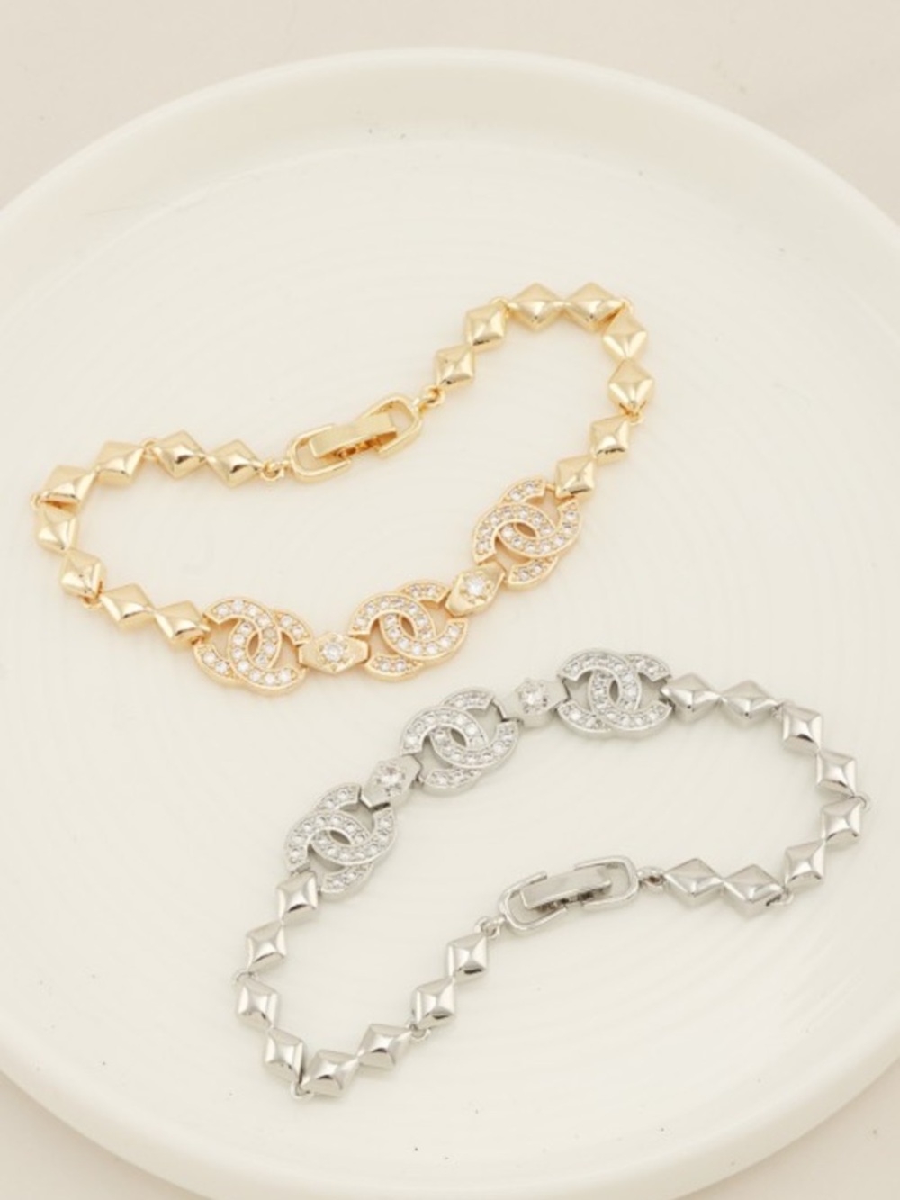 ShopEvelynne Gold and Silver Interlocking Crystal Link Bracelet Set - Picture 3 of 5